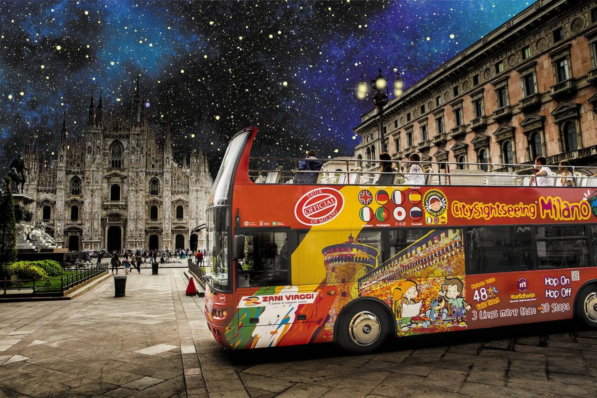 Visite nocturne de Milan en bus ouvert